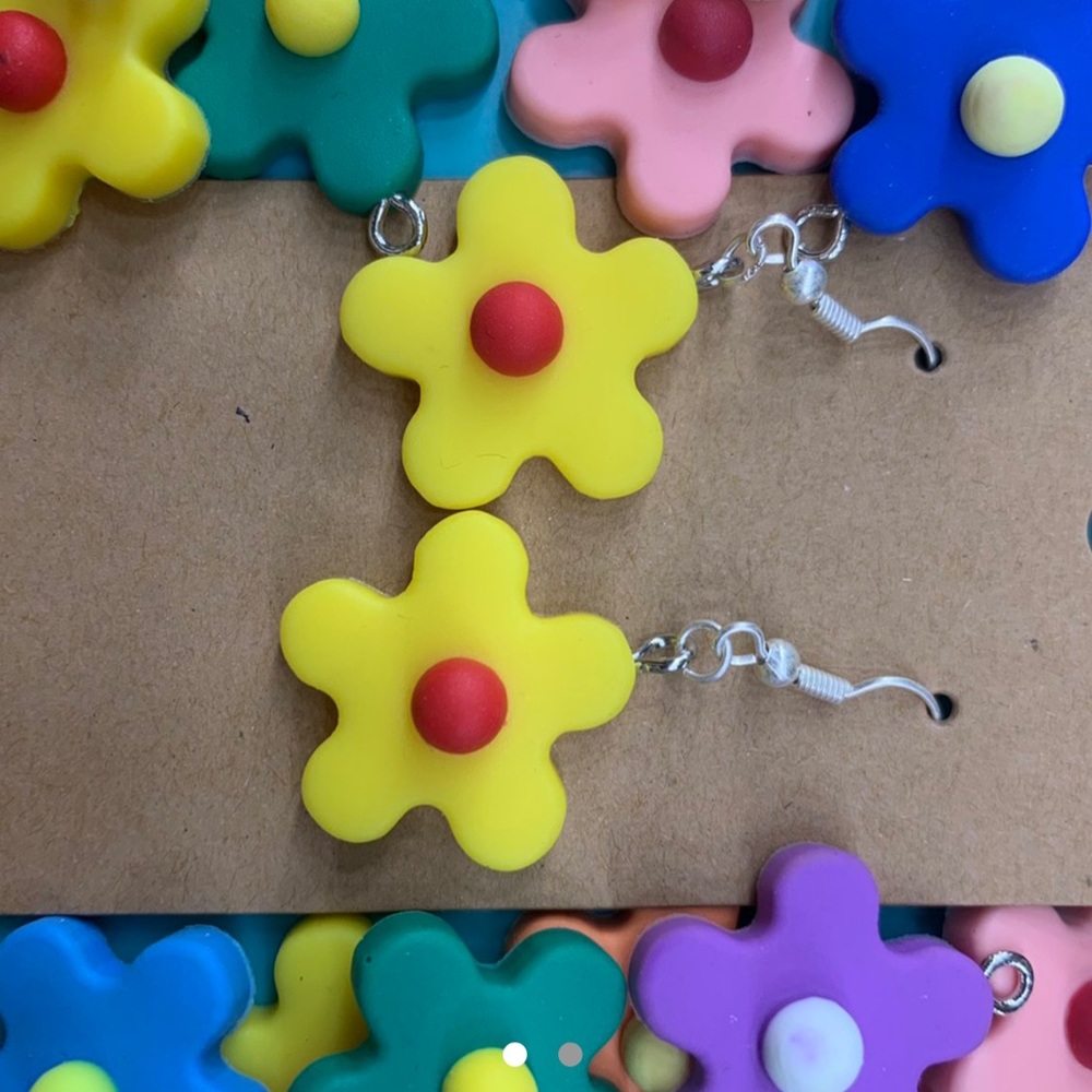 Yellow flower dangle earrings